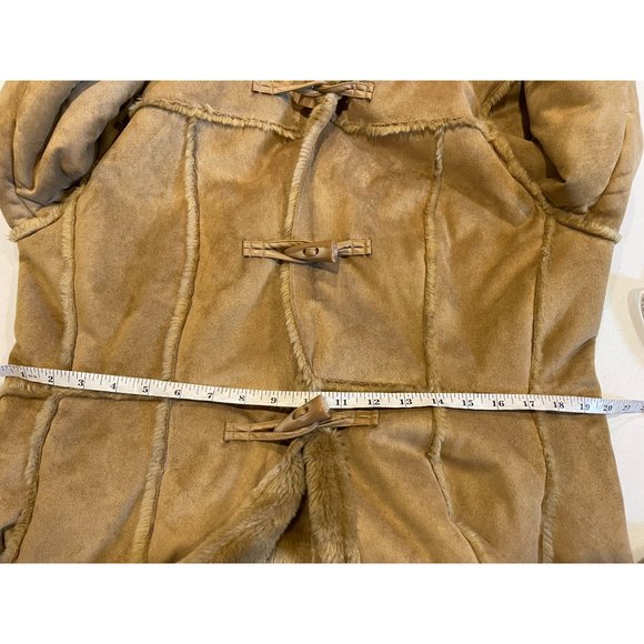Ruff Hewn Womens Vintage 1980Faux Fur Long Coat Suede Hooded Outerwear Tan Large - Picture 9 of 9